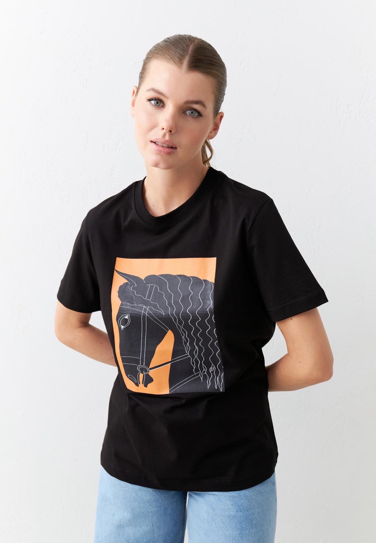 Siyah baskı detaylı T-Shirt