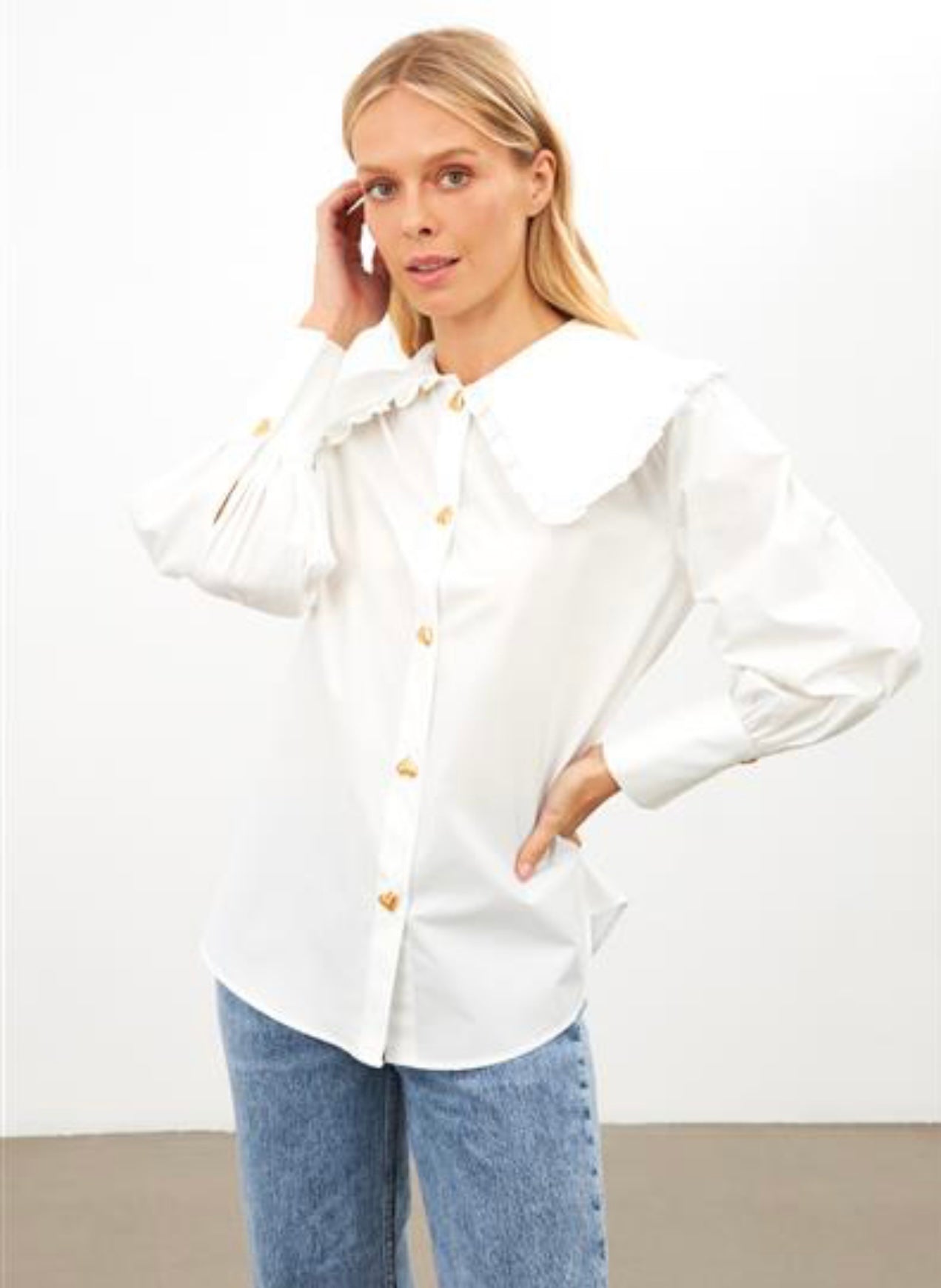 Ecru Heart Button Detail Shirt