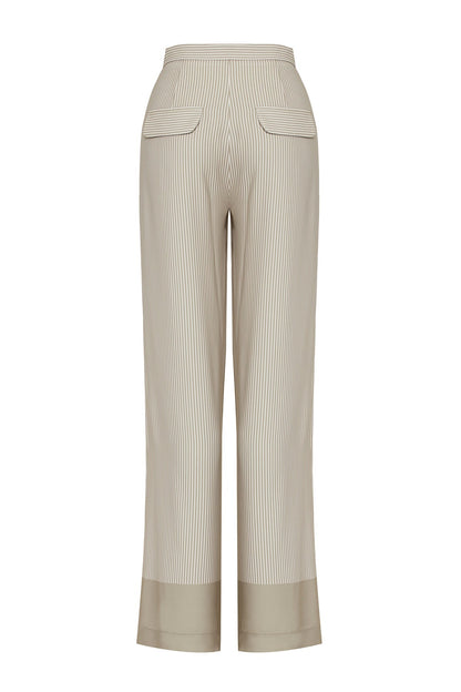 Beige Striped Marlow Pants